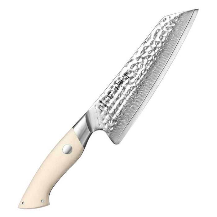 HEZHEN B38H 67 Layer Japanese Damascus Santoku Knife White G10 Handle