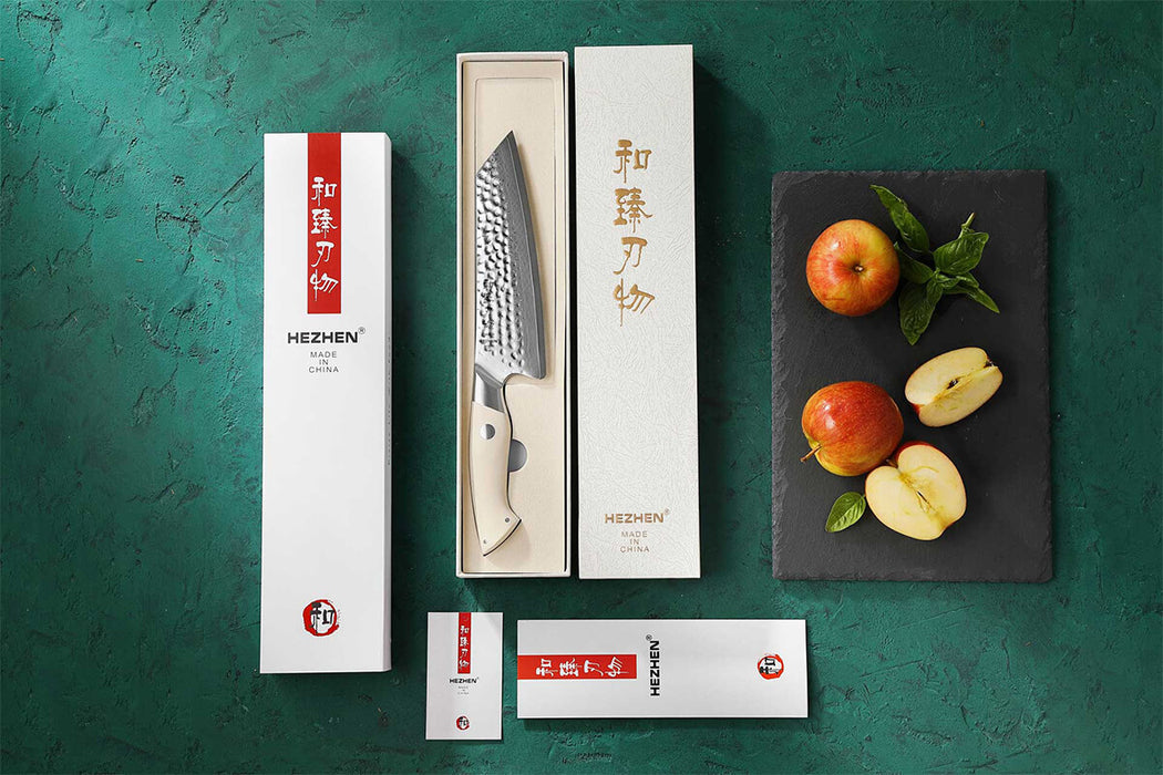 HEZHEN B38H 67 Layer Japanese Damascus Santoku Knife White G10 Handle