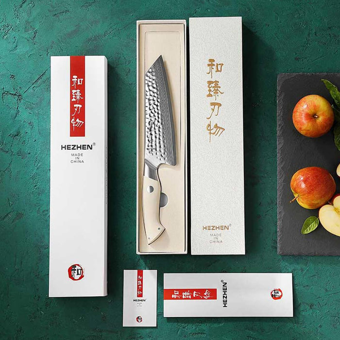 HEZHEN B38H 67 Layer Japanese Damascus Santoku Knife White G10 Handle