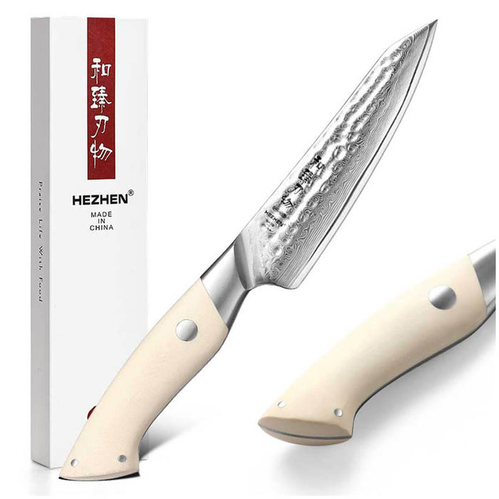 HEZHEN B38H 67 Layer Japanese Damascus Utility Knife White G10 Handle 11