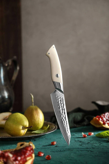 HEZHEN B38H 67 Layer Japanese Damascus Utility Knife White G10 Handle