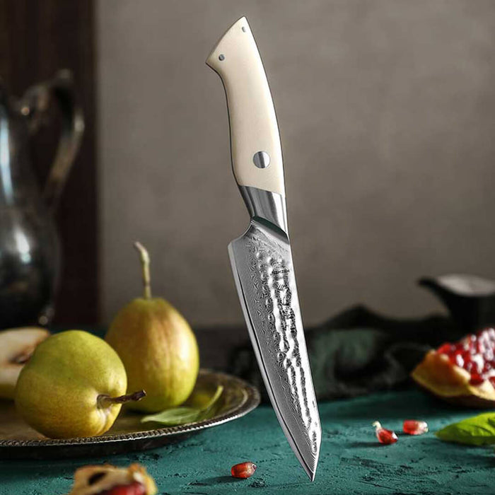HEZHEN B38H 67 Layer Japanese Damascus Utility Knife White G10 Handle 8