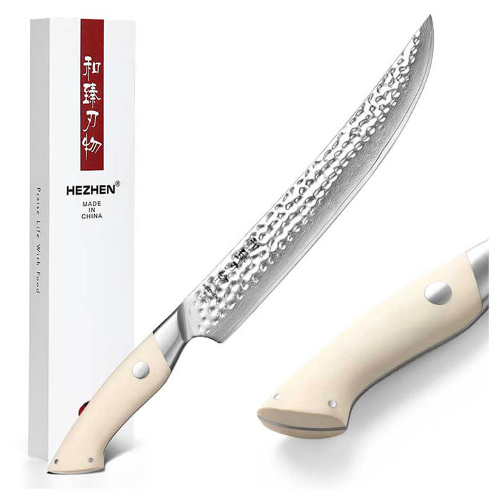HEZHEN B38H 67 Layer Japanese Damascus Carving Knife White G10 Handle 10