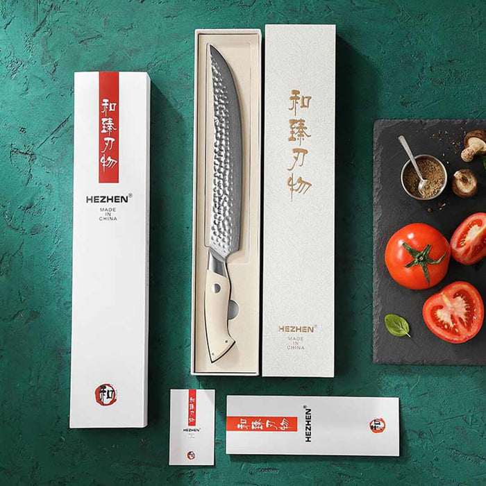 HEZHEN B38H 67 Layer Japanese Damascus Carving Knife White G10 Handle 8