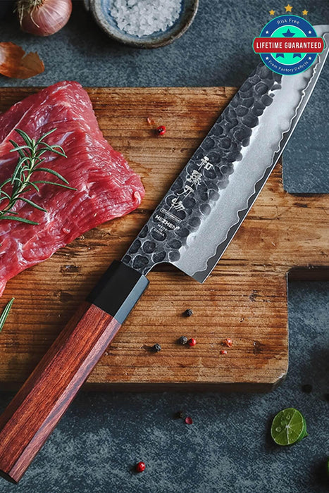 HEZHEN PM8S Damascus Forged Santoku Knife Three-layer Composite Steel Stainless Steel - The Bamboo Guy