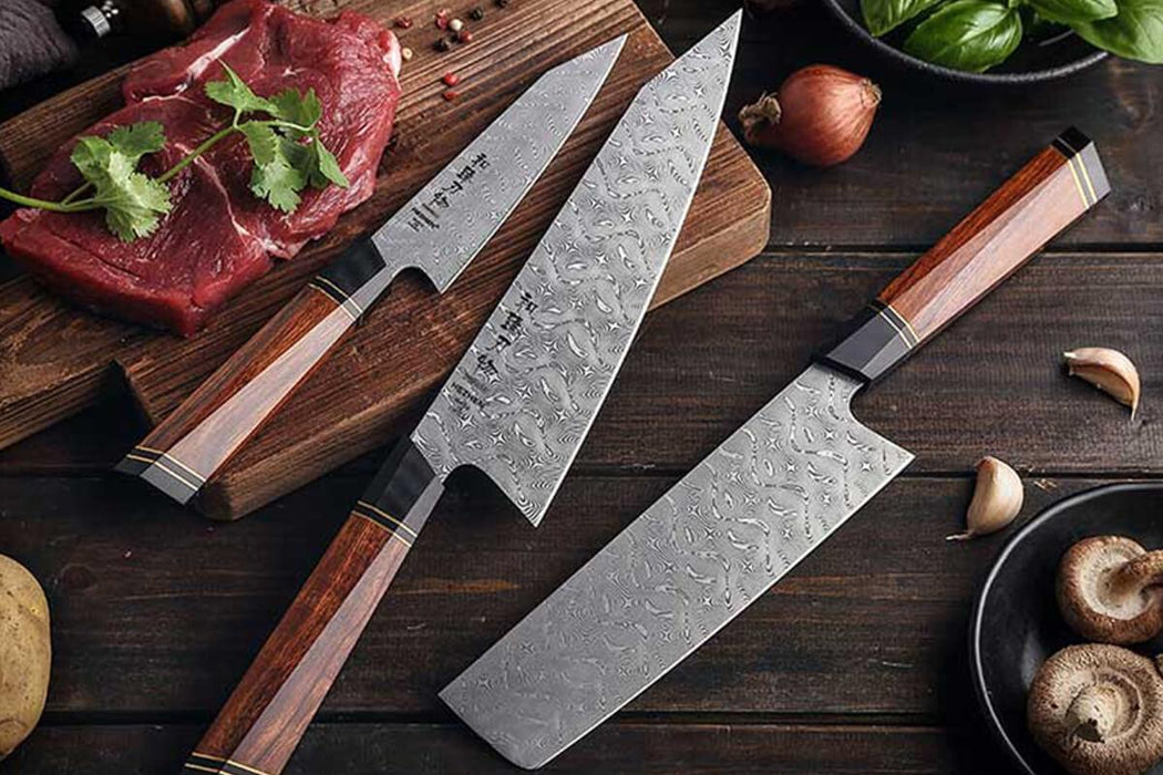 HEZHEN Retro F2 3 Pcs 110 Layer Damascus Steel Knife Set with Desert Ironwood Handle 3