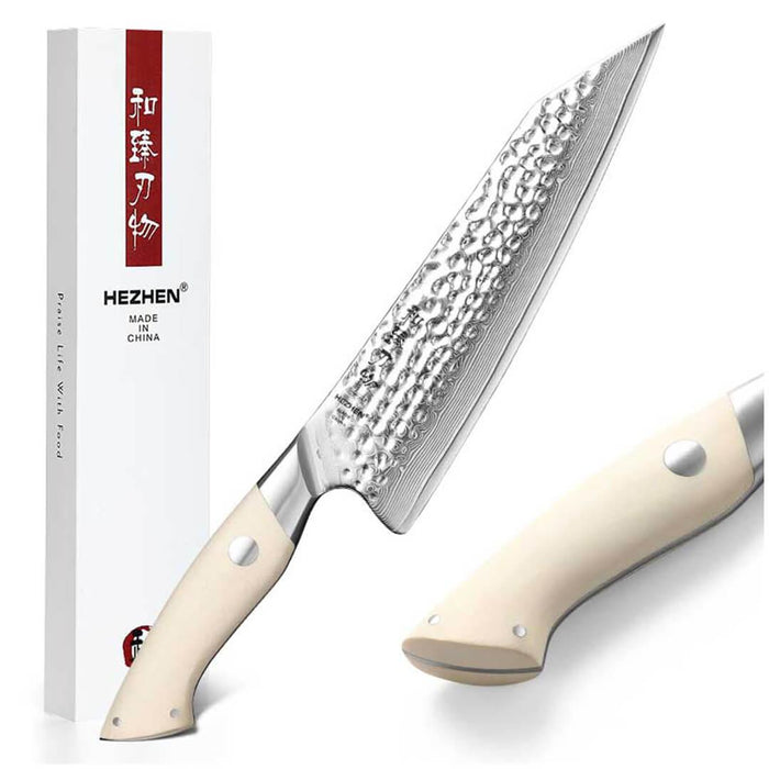 HEZHEN B38H 67 Layer Japanese Damascus Chef Knife White G10 Handle