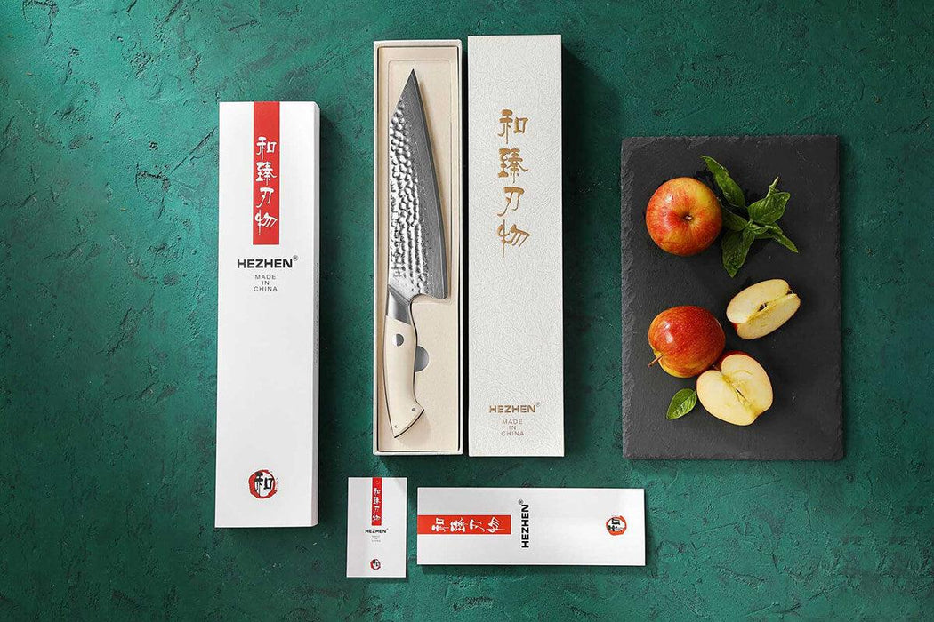 HEZHEN B38H 67 Layer Japanese Damascus Chef Knife White G10 Handle