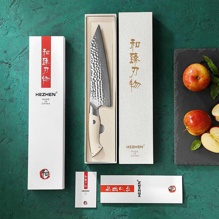 HEZHEN B38H 67 Layer Japanese Damascus Chef Knife White G10 Handle