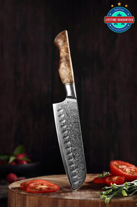 Hezhen B30 Forged Damascus Stainless Steel Kitchen Japanese style Santoku Knife - The Bamboo Guy