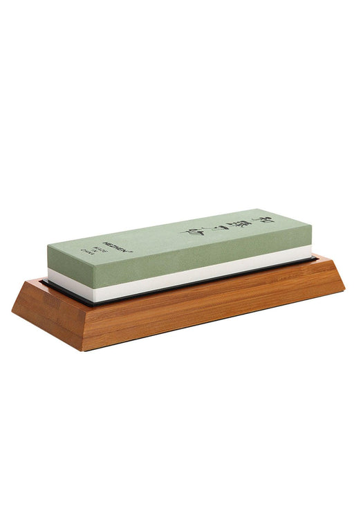 Hezhen Whetstone Knife Sharpener 2 sided 1000 & 6000 Grit Bamboo Base Angle Guide