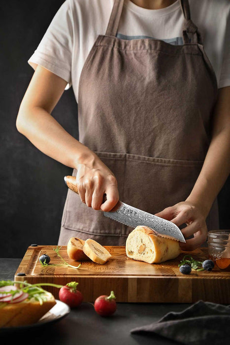 Hezhen X01 Flagship Series 73 Layer Damascus Bread Knife with Olive Wood Handle Open Box