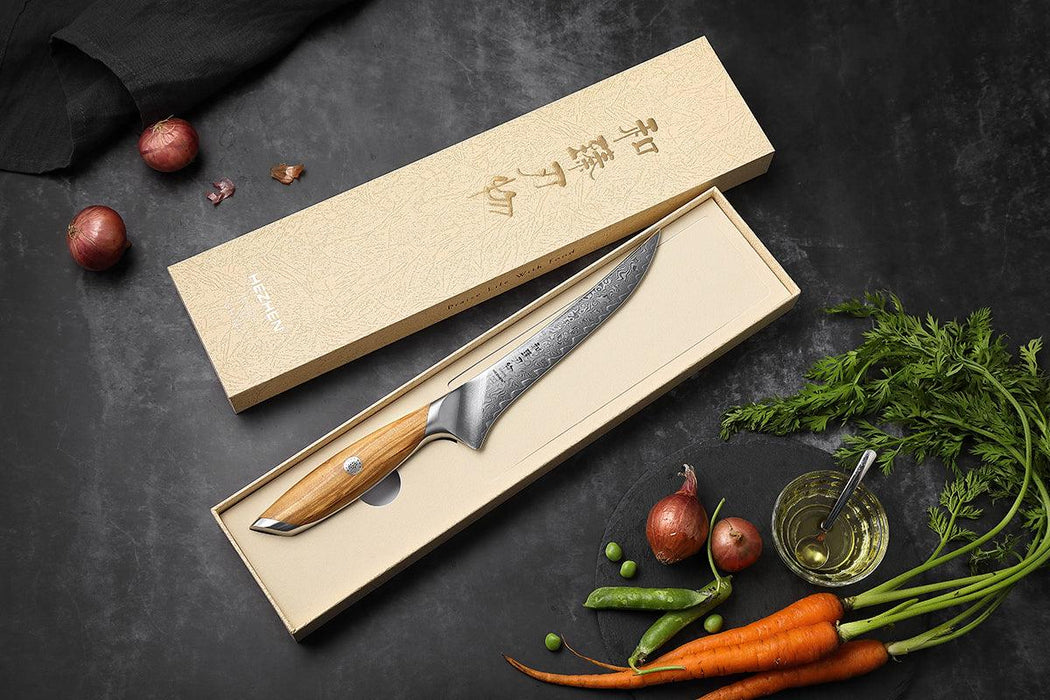 Hezhen X01 Flagship Series 73 Layer Damascus Fillet Knife with Olive Wood Handle
