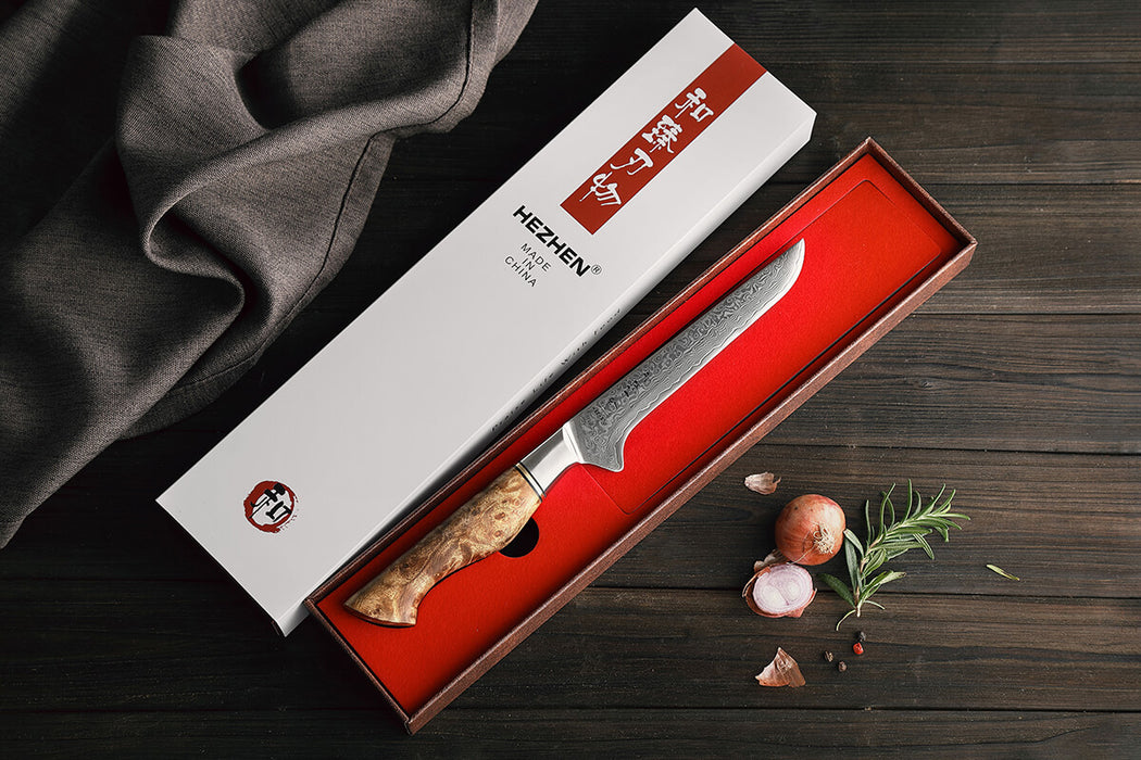 Hezhen B30 Japanese Damascus Steel Boning Knife gift box