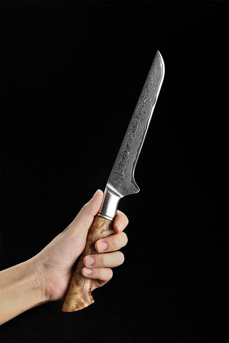 Hezhen B30 Japanese Damascus Steel Boning Knife in hand