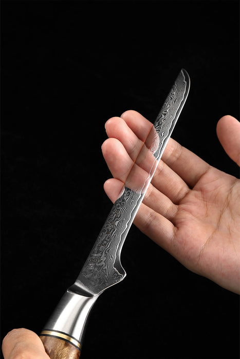 Hezhen B30 Japanese Damascus Steel Boning Knife on hand