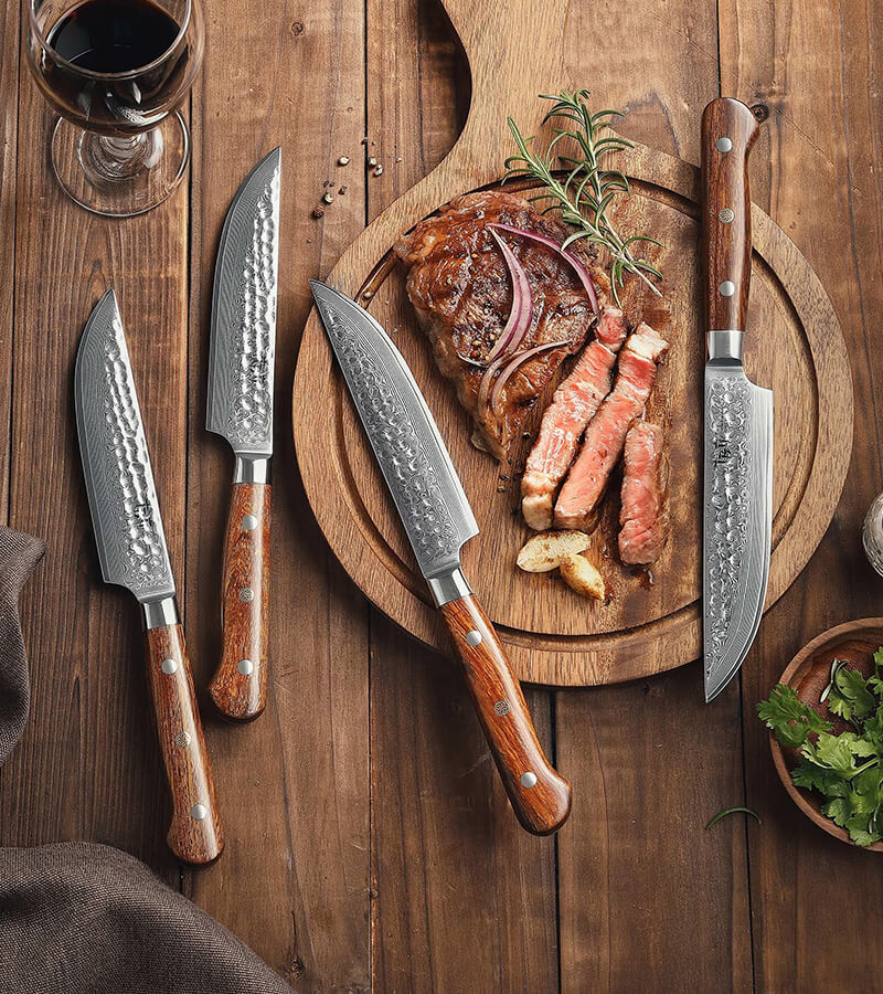 Japanese Damascus Stainless Steel Steak Knives Set