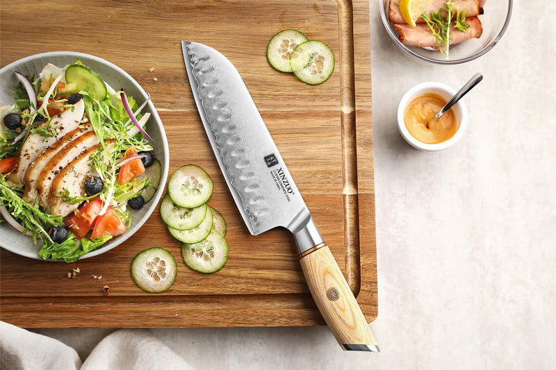 Xinzou B37S Composite Stainless Steel Santoku knife with Pakka Wood Handle