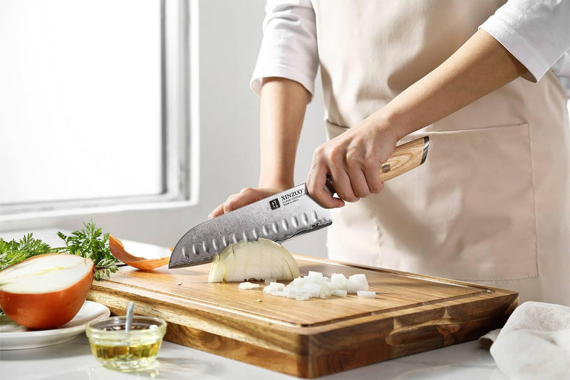 Xinzou B37S Composite Stainless Steel Santoku knife with Pakka Wood Handle