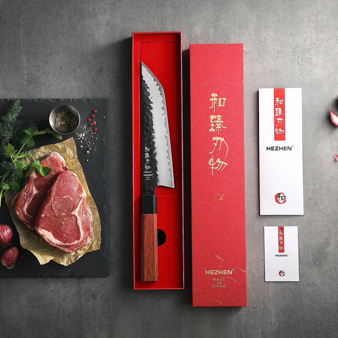 HEZHEN PM8S Damascus Forged 8.5” Sakimaru Three-layer Composite