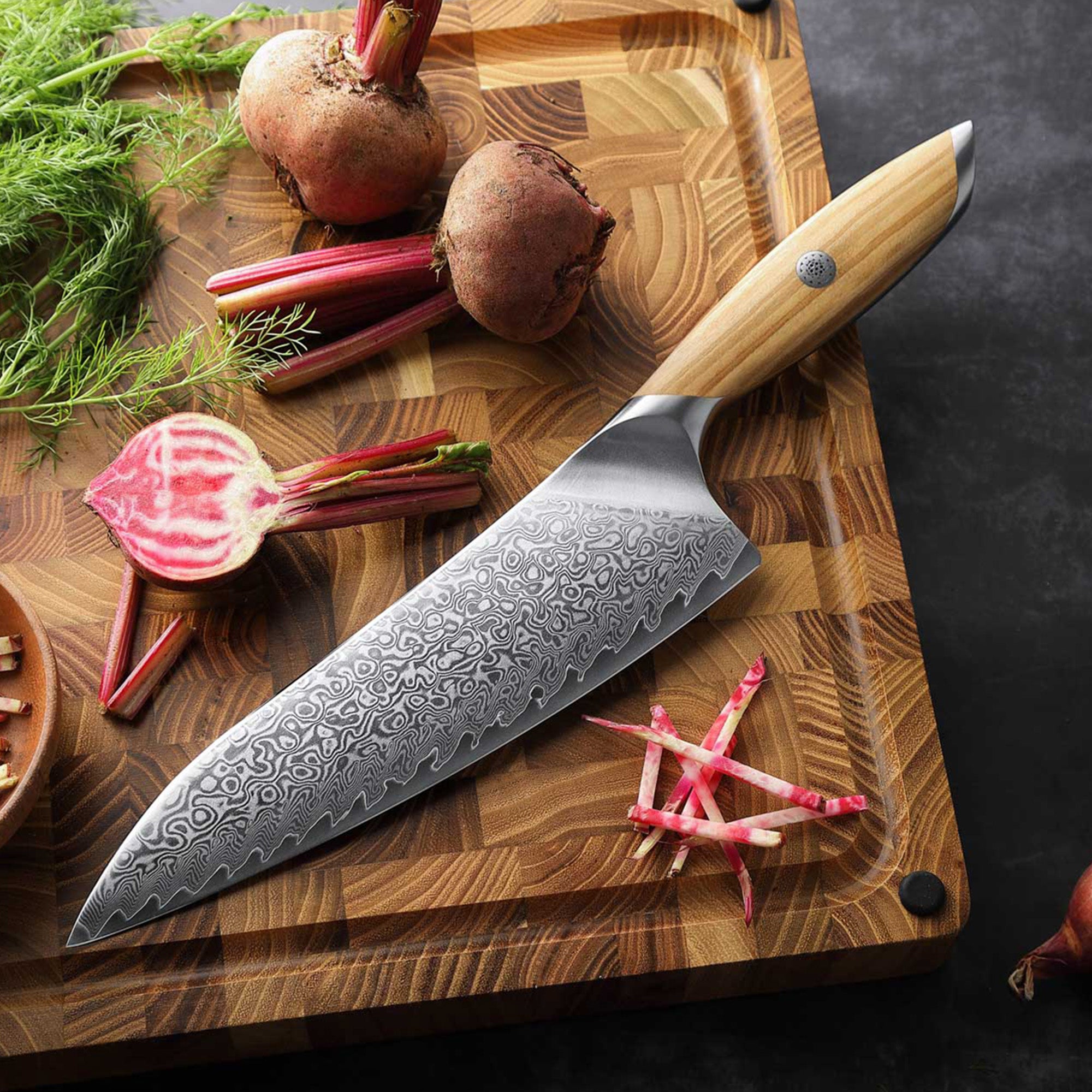 Hezhen X01 Flagship Series 73 Layer Damascus Chef Knife with Olive