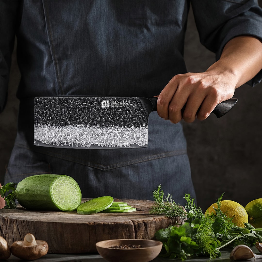 Xinzuo X06 67 Layers Damascus Steel Cleaver Knife Burnt White Oak