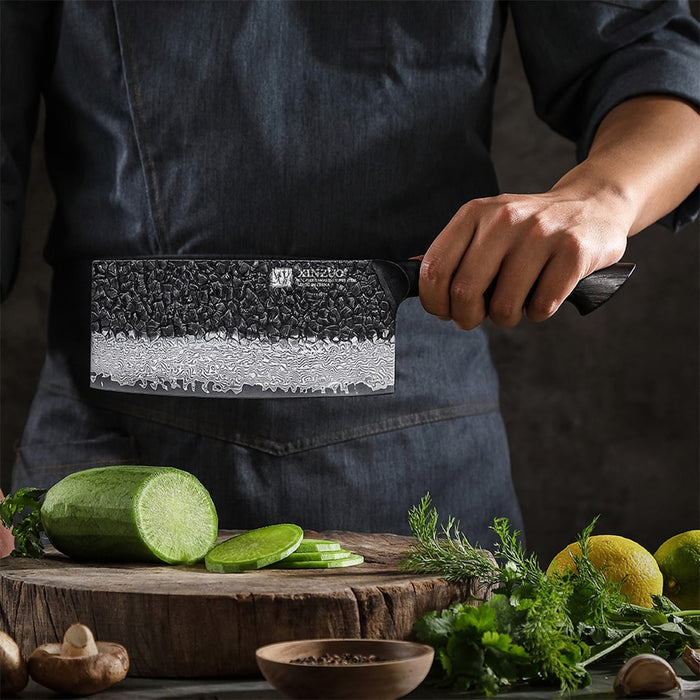 Xinzuo X06 67 Layers Damascus Steel Cleaver Knife Burnt White Oak Handles