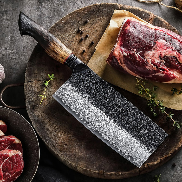 Xinzuo X06 67 Layers Damascus Steel Cleaver Knife Burnt White Oak Handles