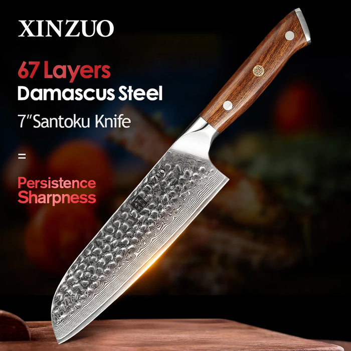 Xinzuo B13D 67 Layer Japanese Damascus Santoku Knife Desert Ironwood Handles