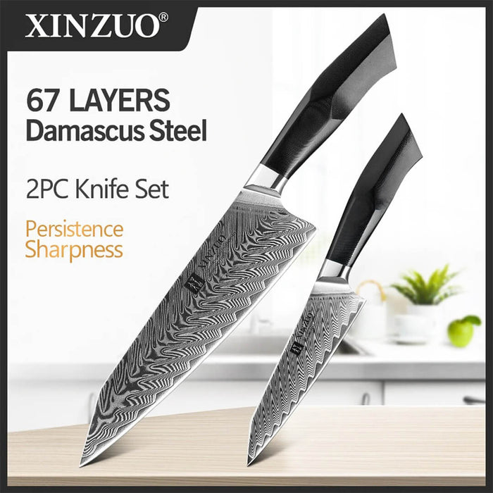XINZUO B32 2 Pcs Kitchen Knife Set Black G10 Handle 3