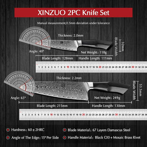 XINZUO B32 2 Pcs 67 Damascus Steel Chef knife and Utility