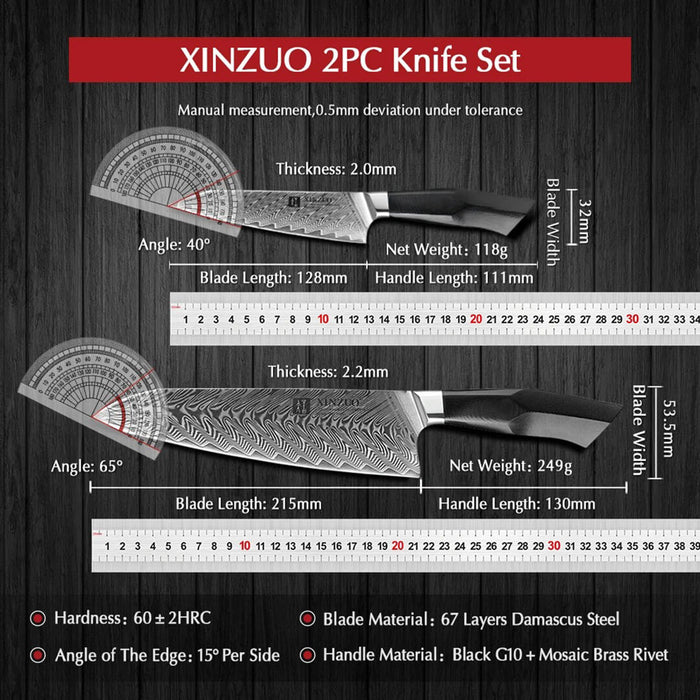 XINZUO B32 2 Pcs Kitchen Knife Set Black G10 Handle 8