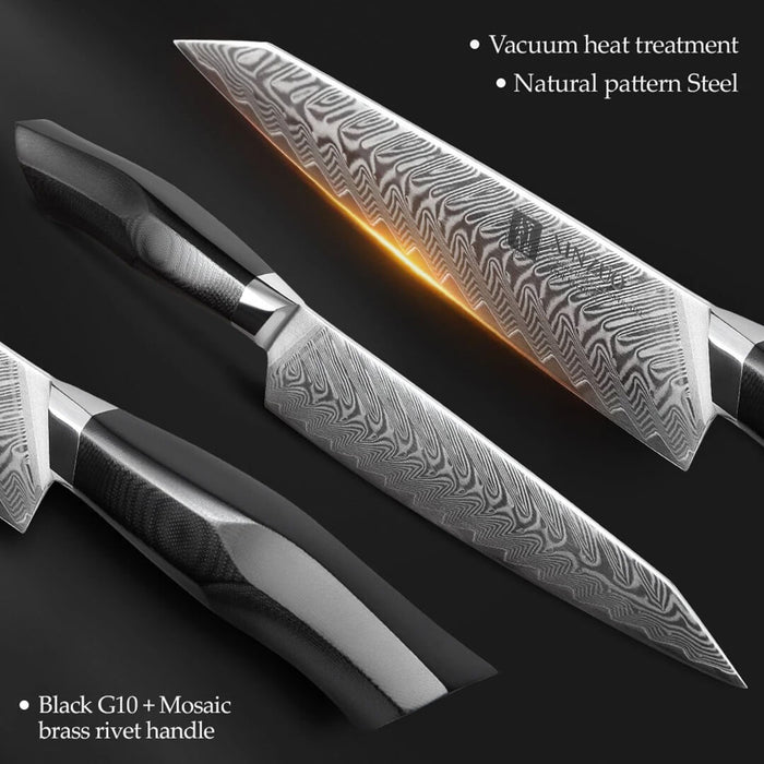 XINZUO B32 6 Pcs Knife Set 67 Damascus Steel with Black G10 Handle and Brass Rivet