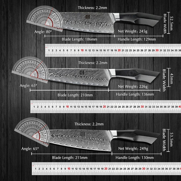 XINZUO B32 6 Pcs Knife Set 67 Damascus Steel with Black G10 Handle and Brass Rivet