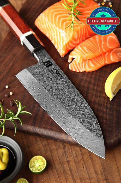 XINZUO Deba Professional Handmade Japanese 110 layers Damascus Steel Sharp Kitchen Knife - The Bamboo Guy