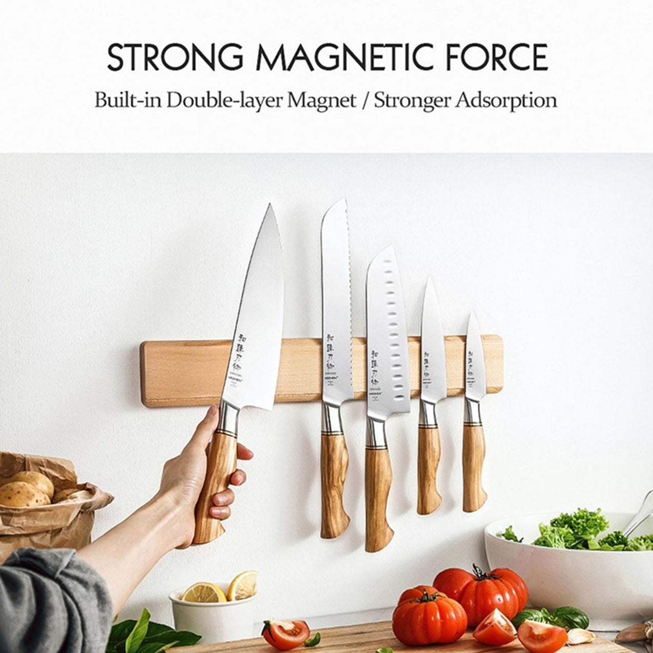 XINZUO Maple Magnetic Wall Kitchen Knife Holder/Wall Knife Display 15 ...