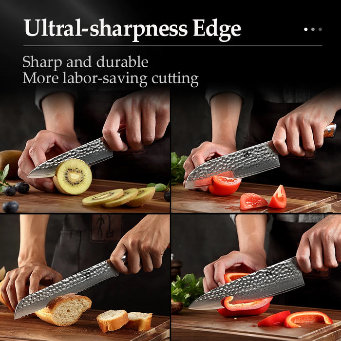 Xinzuo B13D 7 Pcs 67 Layer Damascus Chef Knife Set with Kitchen Shears and Knife Block