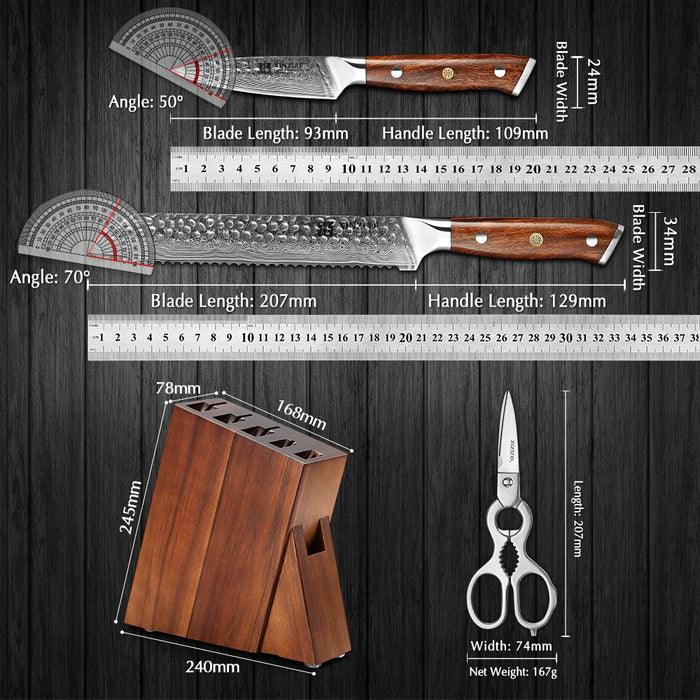 Xinzuo B13D 7 Pcs 67 Layer Damascus Chef Knife Set with Kitchen Shears and Knife Block