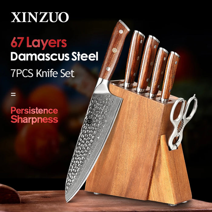 Xinzuo B13D 7 Pcs 67 Layer Damascus Chef Kitchen Knife Set