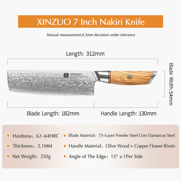 XINZUO B37 Japanese Damascus Steel Kitchen Nakiri Knife 8