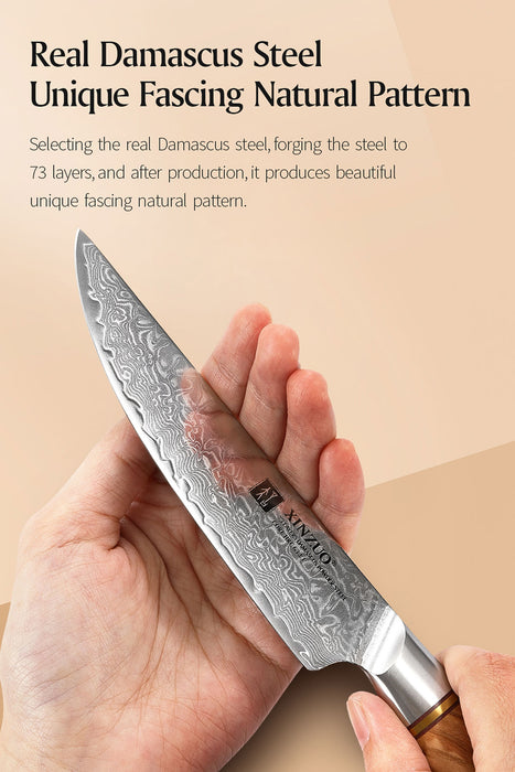 XINZUO B37 Steak Knife Real Damascus Steel Natural Pattern
