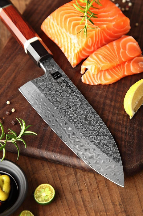 XINZUO Deba Professional Handmade Japanese 110 layers Damascus Steel Sharp Kitchen Knife - The Bamboo Guy