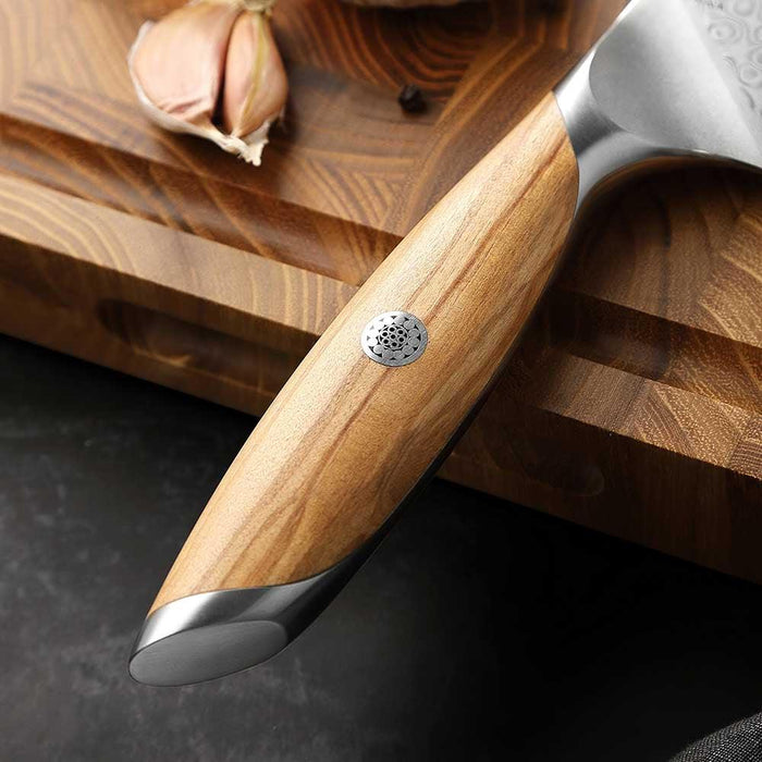 Hezhen X01 Flagship Series 73 Layer Damascus Cleaver Knife with Olive Wood Handle