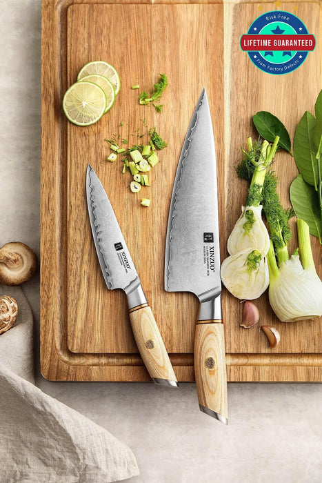 Xinzou B37S 2 pc Composite Stainless Steel Kitchen Knife Set with Pakka Wood Handle - The Bamboo Guy