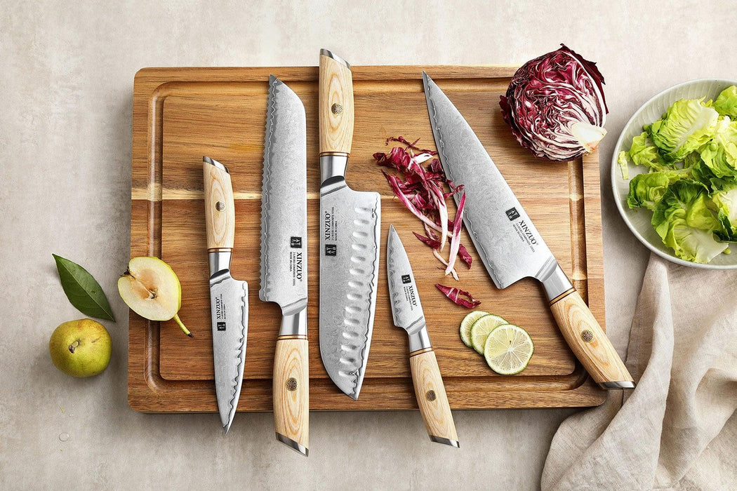 Xinzou B37S 5 pc Composite Stainless Steel Kitchen Knife Set with Pakkawood Handle - The Bamboo Guy