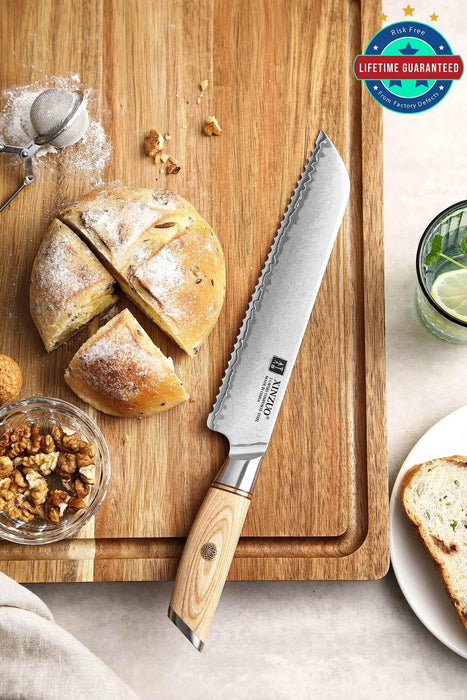Xinzou B37S Composite Stainless Steel Bread knife with Pakka Wood Handle - The Bamboo Guy