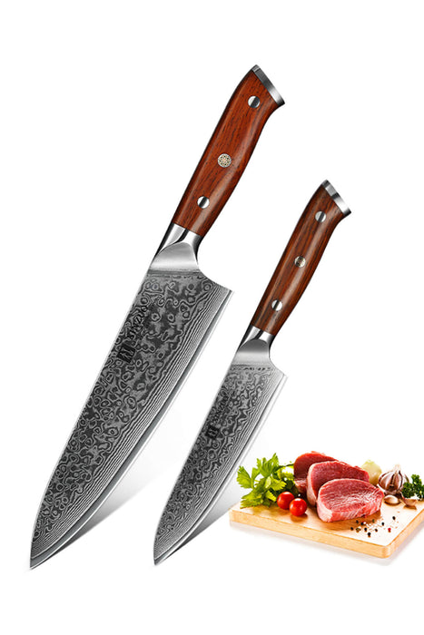 Xinzuo B13R 2 Pcs 67 Layer Japanese Damascus Chef and Utility Knife Set Rosewood