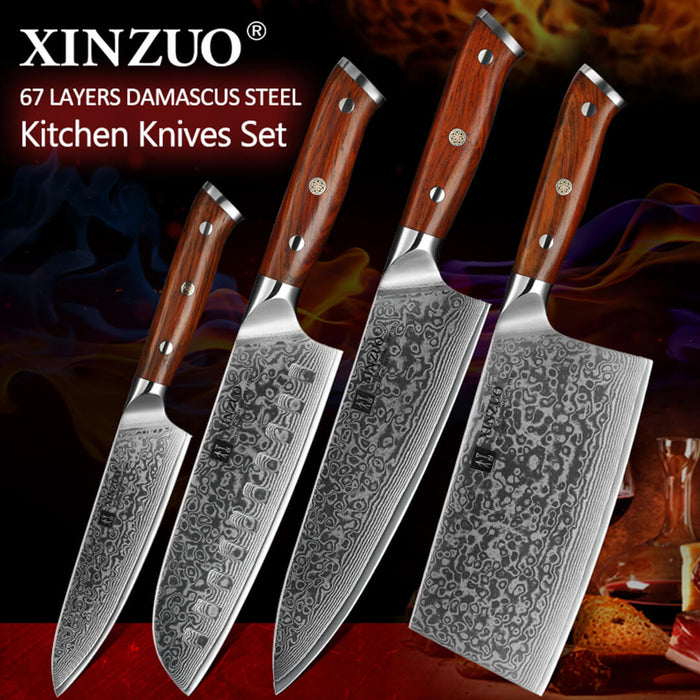 Xinzuo B13R 4 Pcs 67 Layer Damascus Steel Chef Knife Set 11