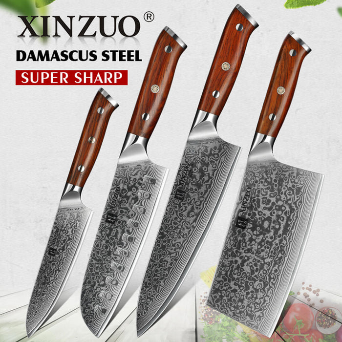Xinzuo B13R 4 Pcs 67 Layer Damascus Steel Chef Knife Set 12