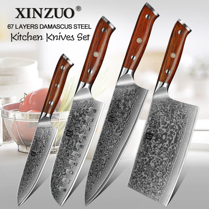 Xinzuo B13R 4 Pcs 67 Layer Damascus Steel Chef Knife Set 14